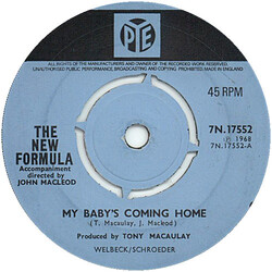 New Formula My Baby's Coming Home USED VINYL 7INCH 45 RPM SINGLE