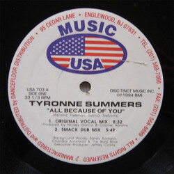 Tyrone Summers All Because Of You USED VINYL 12INCH 33 S RPM