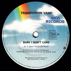 Transvision Vamp Baby I Don't Care USED VINYL 7INCH 45 RPM SINGLE