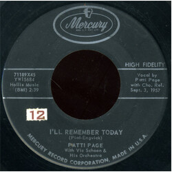 Patti Page / Vic Schoen And His Orchestra I'll Remember Today / My How The Time Goes By USED VINYL 7INCH 45 RPM SINGLE