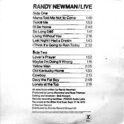 Randy Newman Live Vinyl LP USED