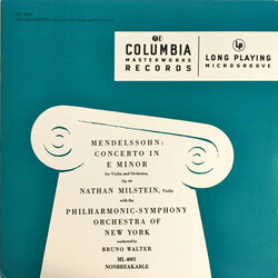 Nathan Milstein / The New York Philharmonic Orchestra / Bruno Walter Mendelssohn: Concerto In E Minor For Violin And Orchestra Op. 64 Vinyl LP USED