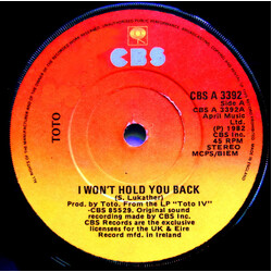 Toto I Won't Hold You Back Vinyl 7" USED