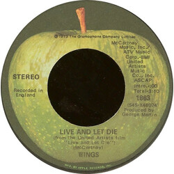 Paul McCartney & Wings Live And Let Die Vinyl 7" USED