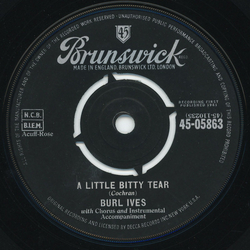 Burl Ives A Little Bitty Tear Vinyl 7" USED