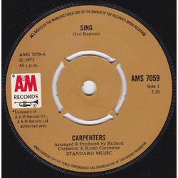 Carpenters Sing Vinyl 7" USED