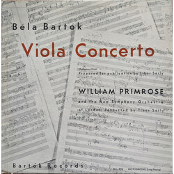 Béla Bartók / William Primrose / The New Symphony Orchestra Of London / Tibor Serly Viola Concerto Vinyl LP USED
