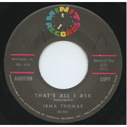 Irma Thomas It's Too Soon To Know Vinyl 7" USED