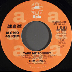 Tom Jones Take Me Tonight Vinyl 7" USED