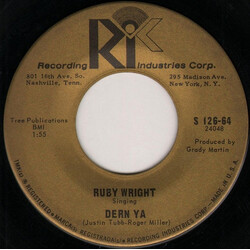 Ruby Wright Dern Ya / Such A Silly Notion Vinyl 7" USED