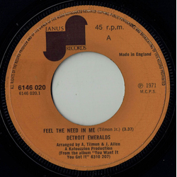 Detroit Emeralds Feel The Need In Me Vinyl 7" USED