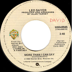 Leo Sayer More Than I Can Say Vinyl 7" USED