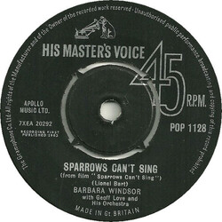 Barbara Windsor / Geoff Love & His Orchestra Sparrows Can't Sing / On Mother Kelly's Doorstep Vinyl 7" USED