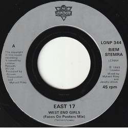 East 17 West End Girls Vinyl 7" USED