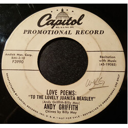 Andy Griffith Love Poems: "To The Lovely Juanita Beasley" Vinyl 7" USED