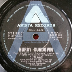 Outlaws Hurry Sundown / So Afraid Vinyl 7" USED