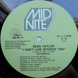 Sean Taylor I Can't Live Without You Vinyl 12" USED