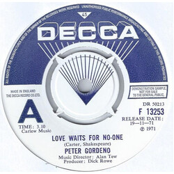 Peter Gordeno (2) Love Waits For No-One Vinyl 7" USED