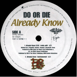 Do Or Die Already Know USED VINYL 12INCH 33 S RPM SINGLE PROMO