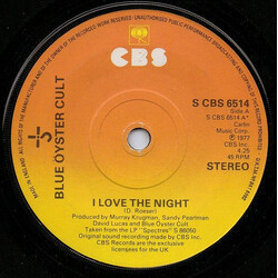 Blue Öyster Cult I Love The Night Vinyl 7" USED
