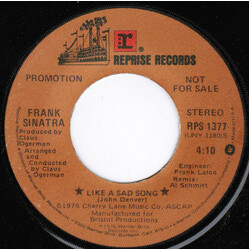Frank Sinatra Like A Sad Song / Dry Your Eyes USED VINYL 7INCH 45 RPM SINGLE PROMO STEREO
