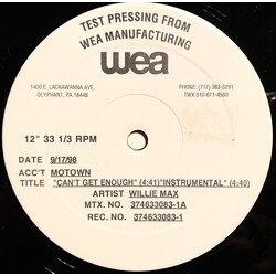 Willie Max Can't Get Enough USED VINYL 12INCH 33 S RPM TEST PRESSING