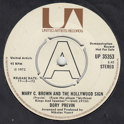 Dory Previn Mary C. Brown And The Hollywood Sign Vinyl 7" USED