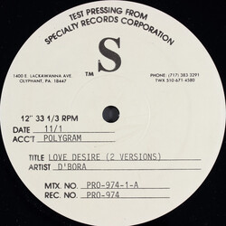 D'Bora Love Desire Vinyl 12" USED
