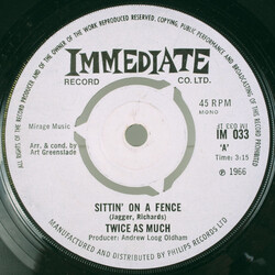 Twice As Much Sittin' On A Fence Vinyl 7" USED