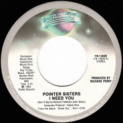 Pointer Sisters I Need You Vinyl 7" USED