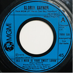 Gloria Gaynor All I Need Is Your Sweet Lovin' Vinyl 7" USED