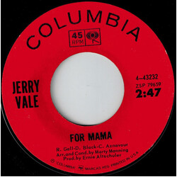 Jerry Vale For Mama / Ti Adoro USED VINYL 7INCH 45 RPM