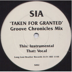 Sia Taken For Granted (Groove Chronicles Mix) Vinyl 12" USED