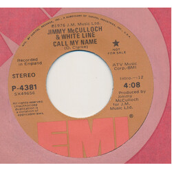 Jimmy McCulloch & White Line Call My Name Vinyl 7" USED