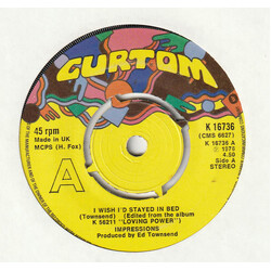 The Impressions I Wish I'd Stayed In Bed Vinyl 7" USED