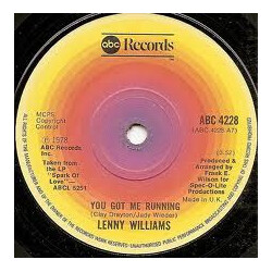 Lenny Williams You Got Me Running Vinyl 7" USED