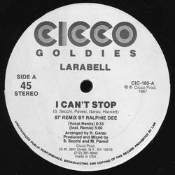 Larabell I Can't Stop ('87 Remix By Ralphie Dee) Vinyl 12" USED
