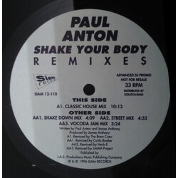 Paul Anton Shake Your Body Remixes Vinyl 12" USED