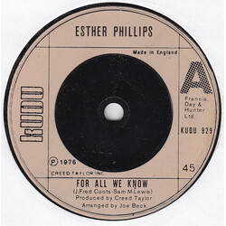 Esther Phillips For All We Know / Fever Vinyl 7" USED