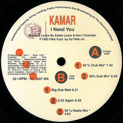 Kamar I Need You Vinyl 12" USED