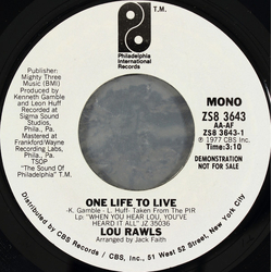 Lou Rawls One Life To Live Vinyl 7" USED