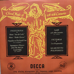 Quartetto Polifonico Italiano Choral Music Of 13th-16th Centuries Vinyl LP USED