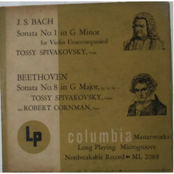 Ludwig van Beethoven / Johann Sebastian Bach / Tossy Spivakovsky / Robert Cornman Sonata No. 1 In G Minor / Sonata No. 8 In G Major Vinyl LP USED