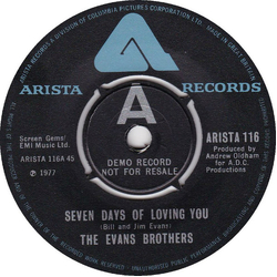 The Evans Brothers Seven Days Of Loving You Vinyl 7" USED