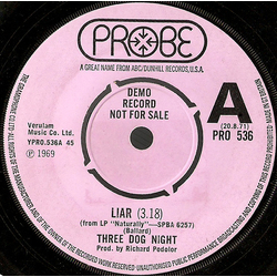 Three Dog Night Liar Vinyl 7" USED