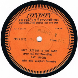 Pat Boone Love Letters In The Sand Vinyl 7" USED