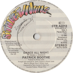 Patrick Boothe Dance All  Night Vinyl 7" USED