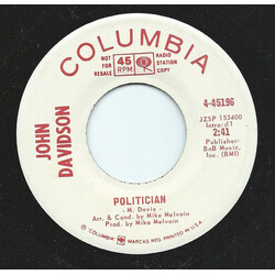 John Davidson Politician Vinyl 7" USED