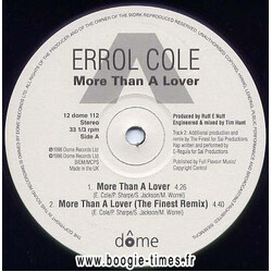 Errol Cole More Than A Lover USED VINYL 12INCH SINGLE SIDED PROMO