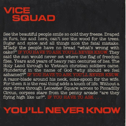 Vice Squad You'll Never Know Vinyl 7" USED